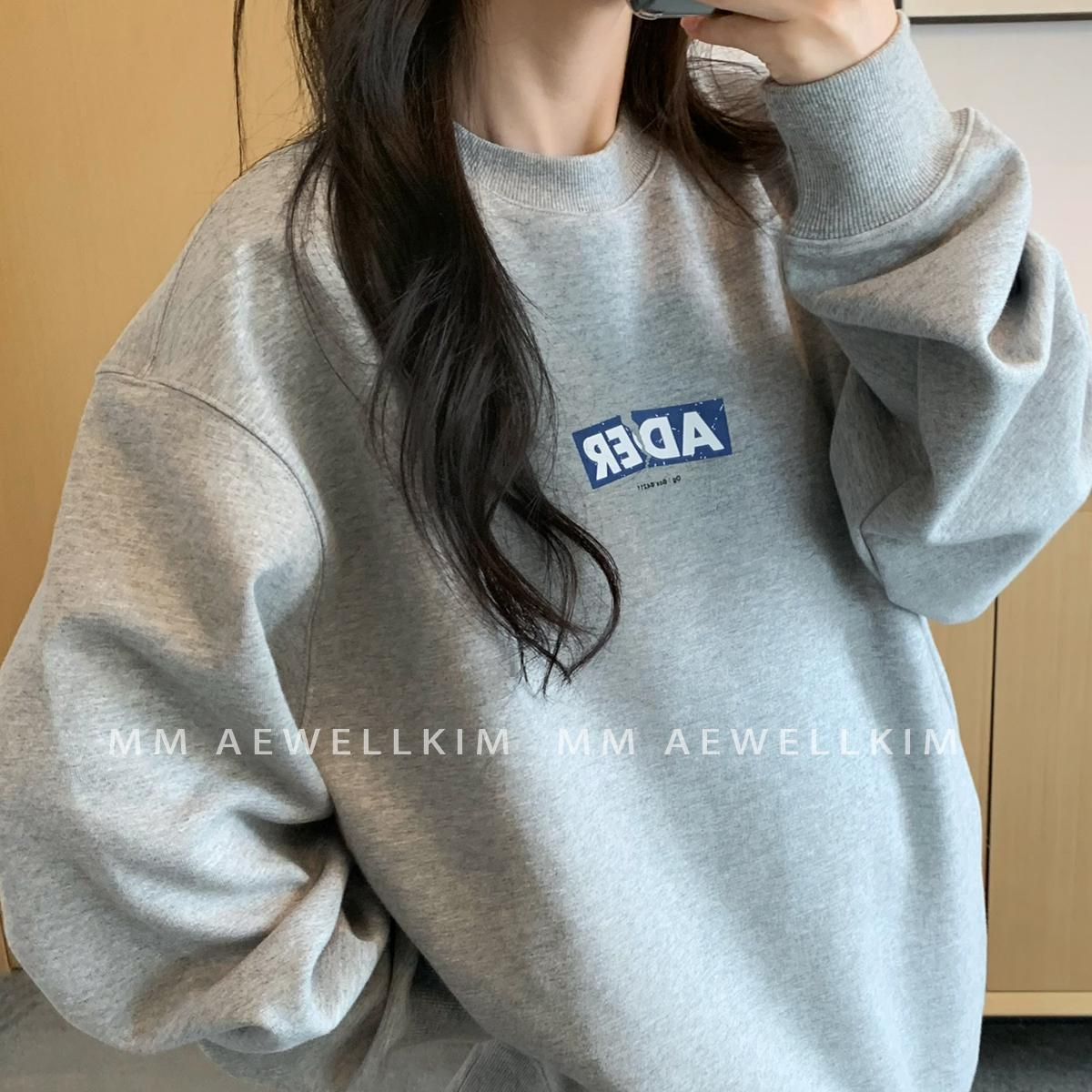 Harajuku BF thickened velvet pullover round neck sweatshirt for female students salt loose top autumn and winter coat lazy style