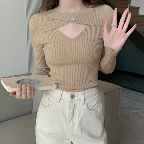 Actual shot ~ core-spun yarn half-turtleneck sweater for women, fashionable and stylish button-down long-sleeved top bottoming sweater