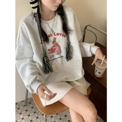Harajuku BF thickened velvet pullover round neck sweatshirt for female students salt loose top autumn and winter coat lazy style