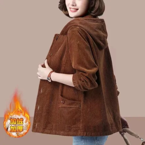 Autumn and winter new corduroy women's coat plus velvet and thickened arctic velvet casual loose slimming middle-aged and elderly mother's clothing