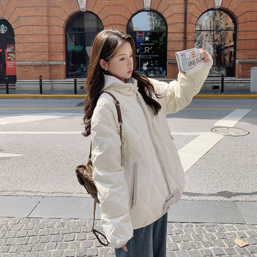 2023 winter new American-style Korean cotton-padded clothes for women, quilted cotton-padded clothes, rhombus student cotton-padded jackets, oversize trendy