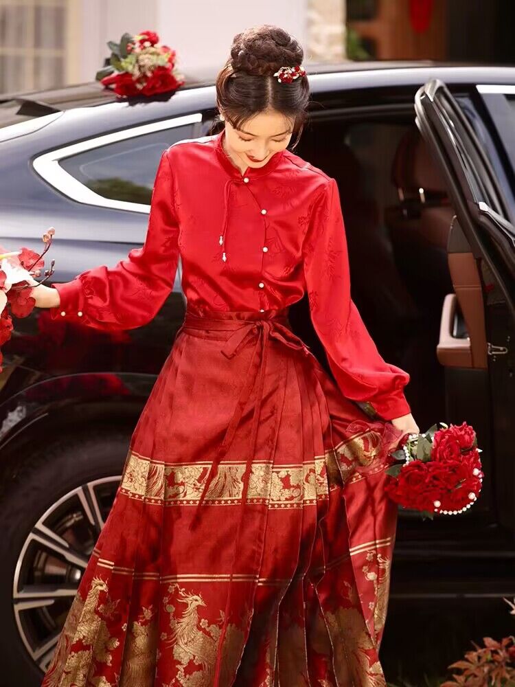 New Chinese style improved Hanfu red high-end horse-faced skirt 2023 new cheongsam bride toasting suit engagement dress
