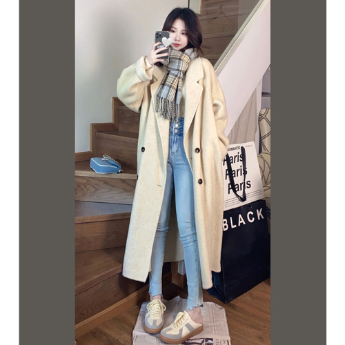 2023 Hepburn Style Woolen Coat Autumn and Winter Korean Style Loose Original Style Small Woolen Coat Women's Mid-Length Style