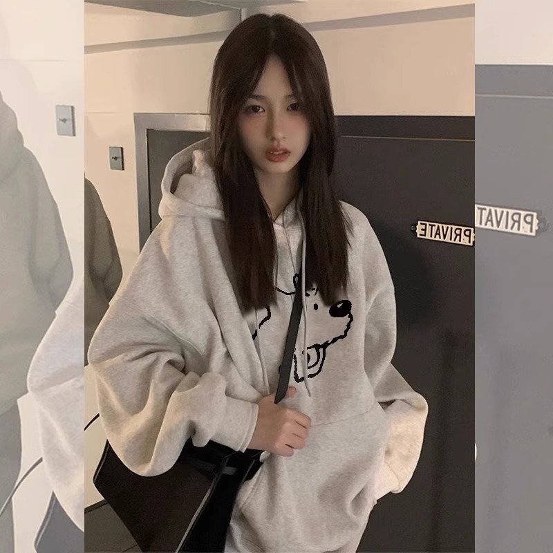 Chinese cotton composite milk silk 310g silver fox velvet 400g hooded sweatshirt for women