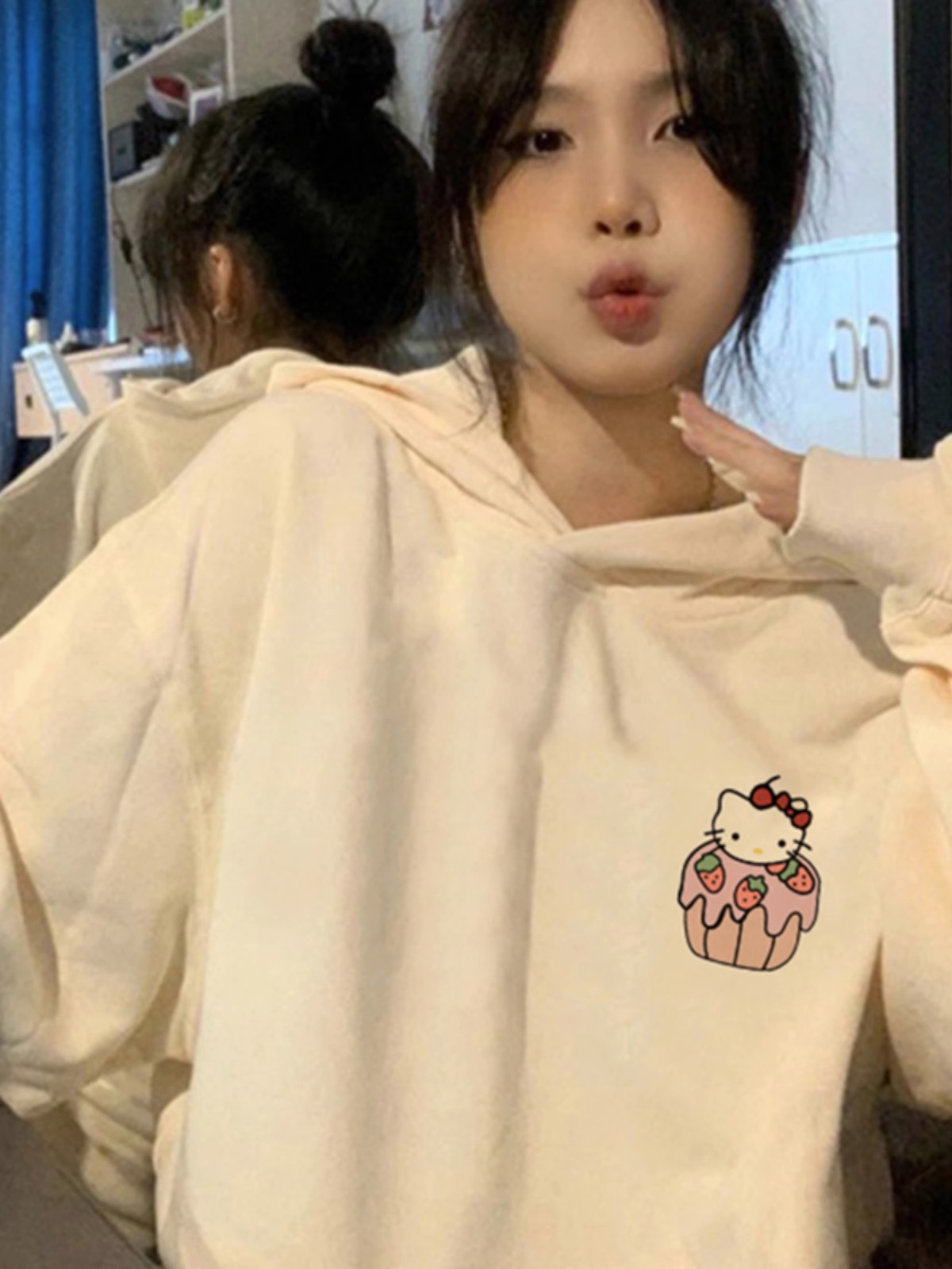 Chinese cotton composite milk silk 310g silver fox velvet 400g hooded sweatshirt for women