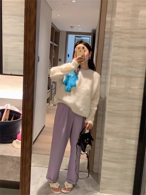 theWangs Dopamine Sweater Women Autumn Wear Little Monster Pullover Loose Lazy Barbie Pink Knitted Jacket
