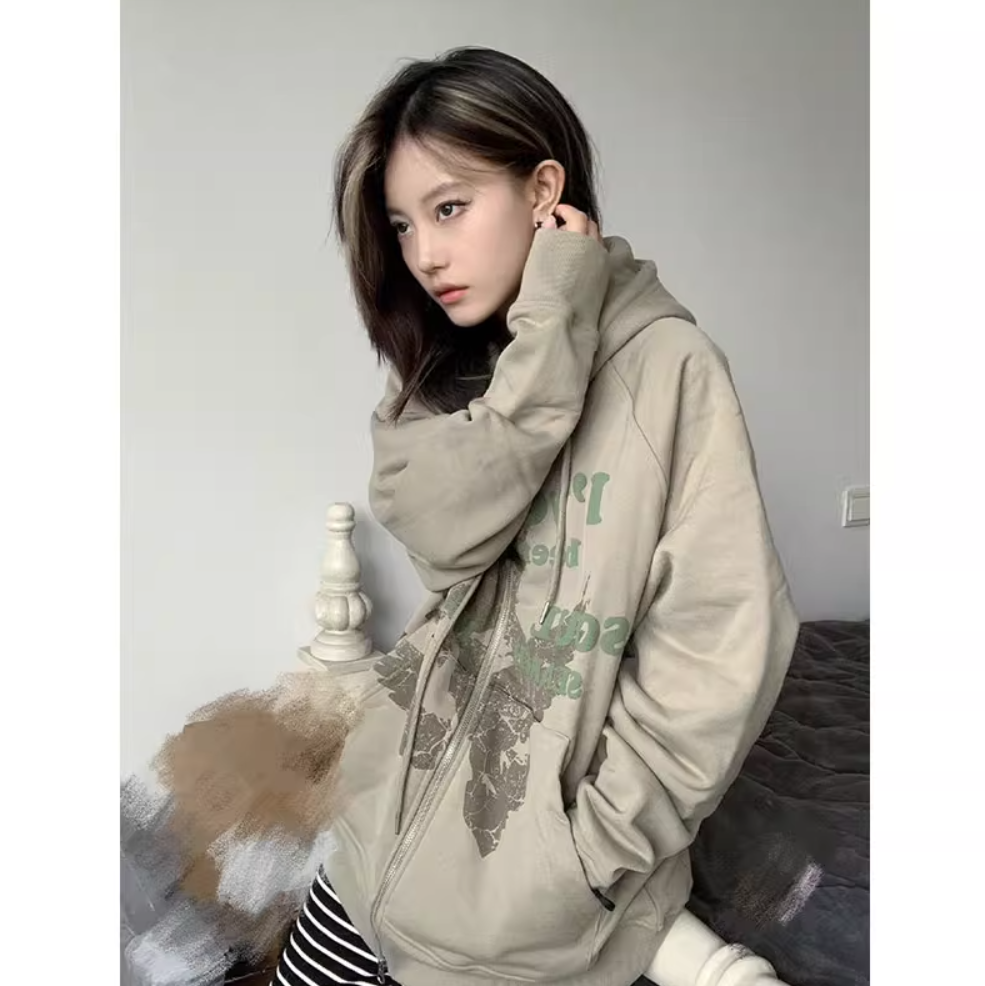 後包領雙層帽不起球配棉螺口 仿棉華棉複合310剋薄款衛衣女印花