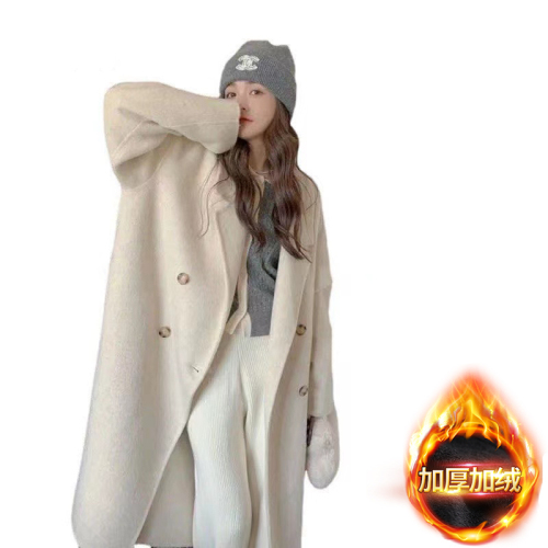 350g autumn and winter large size loose thickened woolen coat for women mid-length small woolen coat for women