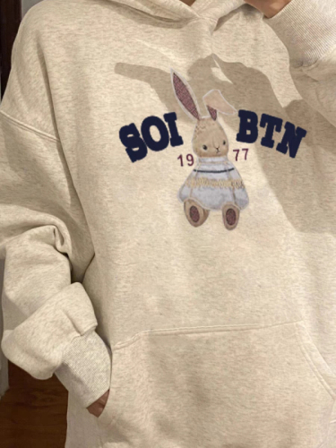 Official Photo Autumn Outfit  New Cute Rabbit Hooded Sweatshirt Women's Loose Lazy Style Casual Versatile Top