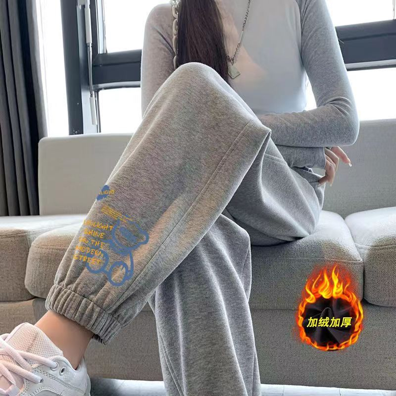 新款華棉複合貝貝絨高腰顯瘦運動褲外穿寬鬆休閒褲子女