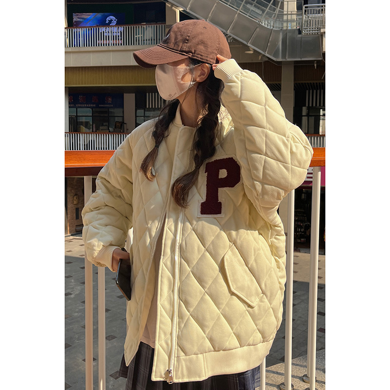 實拍荒荒家菱格字母港風飛行棉服外套學院風夾克寬鬆棒球服