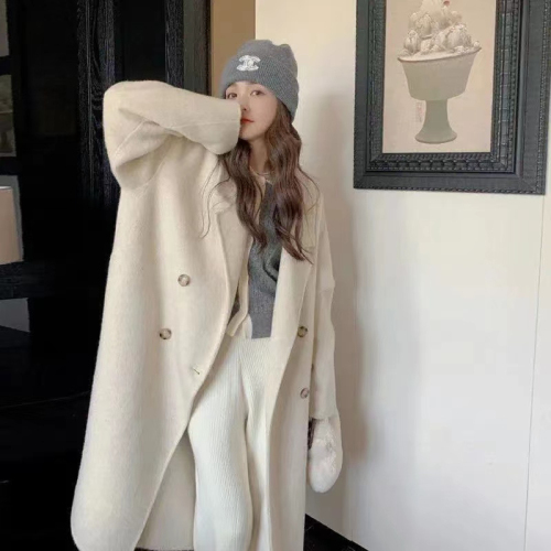 350g autumn and winter large size loose thickened woolen coat for women mid-length small woolen coat for women