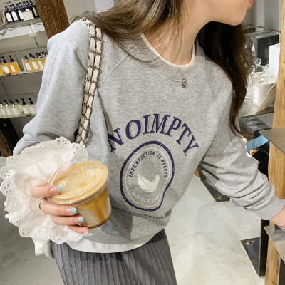 Harajuku BF thickened velvet pullover round neck sweatshirt for female students salt loose top autumn and winter coat lazy style