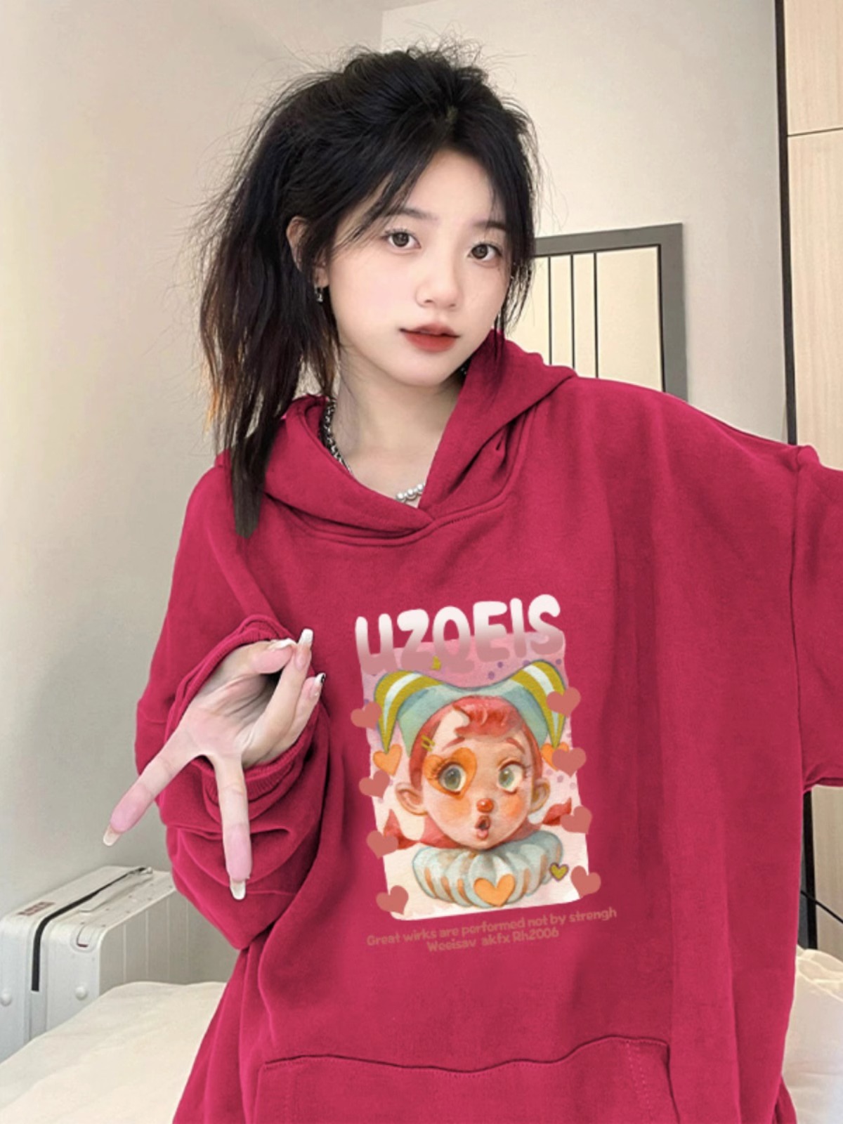 Chinese cotton composite milk silk 310g silver fox velvet 400g hooded sweatshirt for women