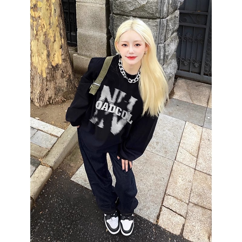 Chinese cotton composite milk silk 310g silver fox velvet 400g round neck sweatshirt for women