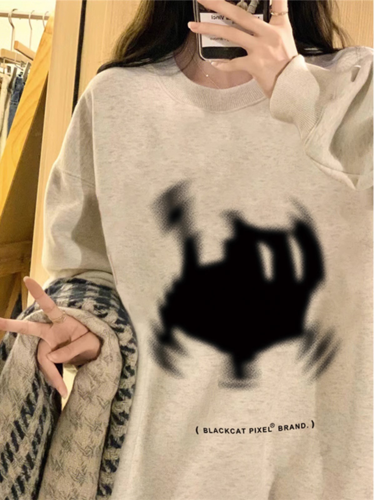 Chinese cotton composite milk silk 310g silver fox velvet 400g round neck sweatshirt for women