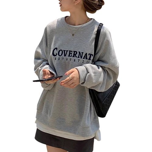 Official picture plus velvet loose casual sweatshirt women's autumn and winter coat vintage round neck long-sleeved bottoming shirt tops Korean women's clothing