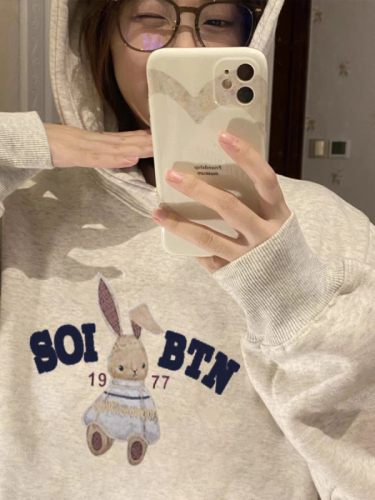 Official Photo Autumn Outfit  New Cute Rabbit Hooded Sweatshirt Women's Loose Lazy Style Casual Versatile Top