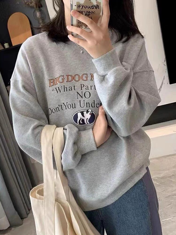 薄款華棉牛奶絲 加絨華棉銀狐絨 圓領印花衛衣女情侶質量