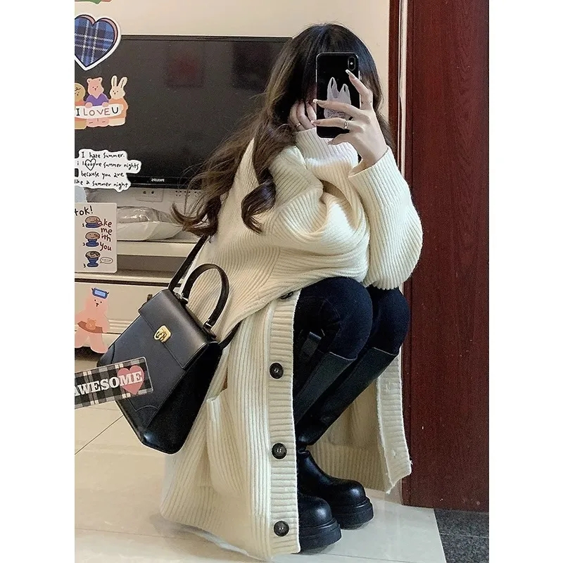 Lazy style gray knitted sweater cardigan jacket for women autumn and winter outer wear 2023 new design niche top trend