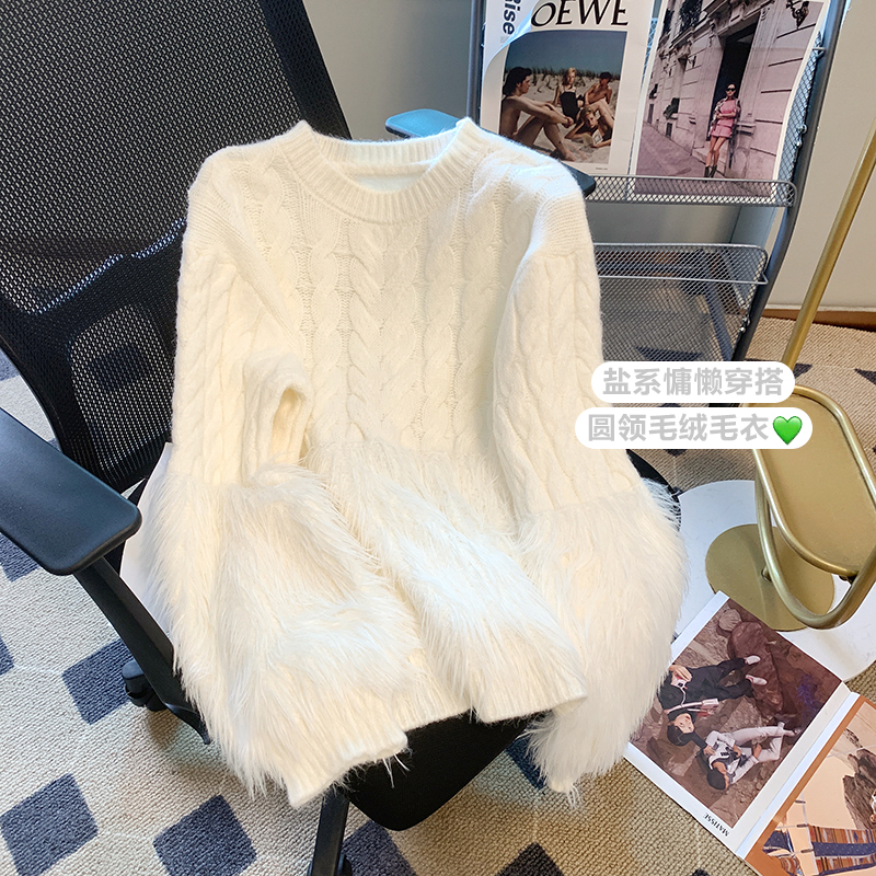 實拍流蘇麻花毛衣女冬季加厚2023年新款設計感小眾寬鬆套頭針織衫