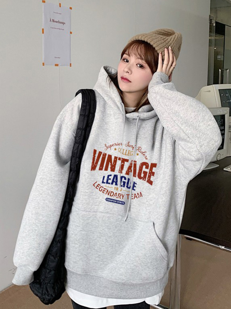 韓版新款時尚寬鬆 華棉複合薄款310克/加絨410克秋冬裝衛衣女印花