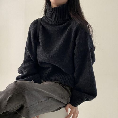 韩国chic冬季高领套头毛衣女宽松慵懒保暖针织衫百搭
