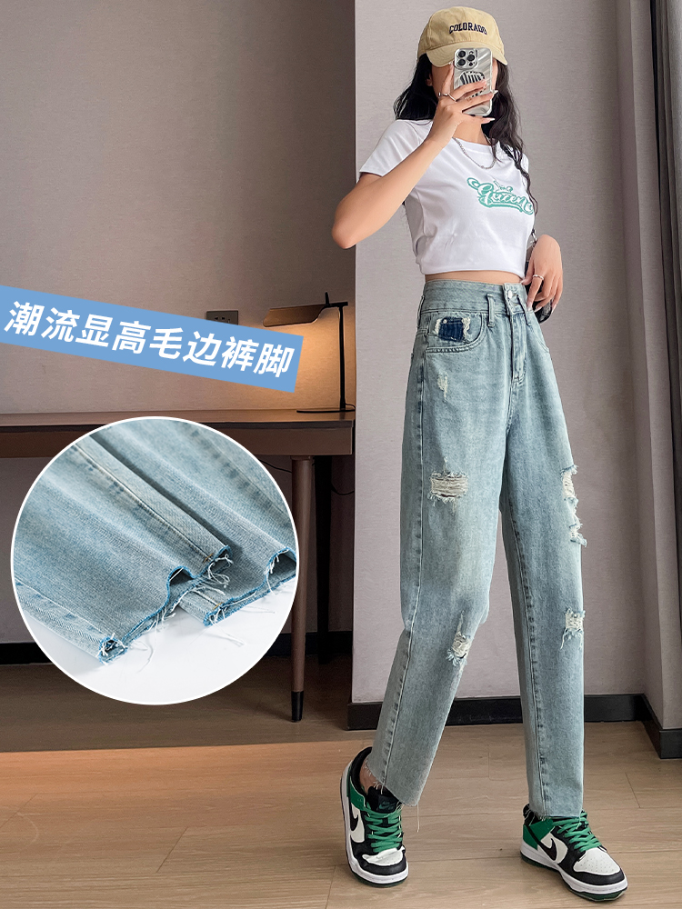 實拍2023秋季時尚高腰潮流式復古老爹牛仔褲女