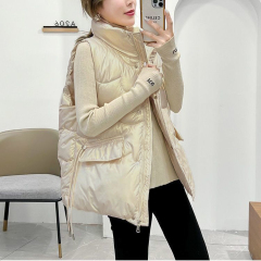 Down-filled vest for women, 2023 winter new Korean-style slimming short coat, outerwear with added cotton, student-style lapel jacket