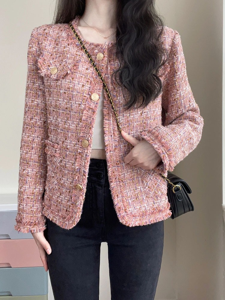 小香風短外套女春裝2023新款小眾高級感氣質輕熟風粗花呢上衣早秋