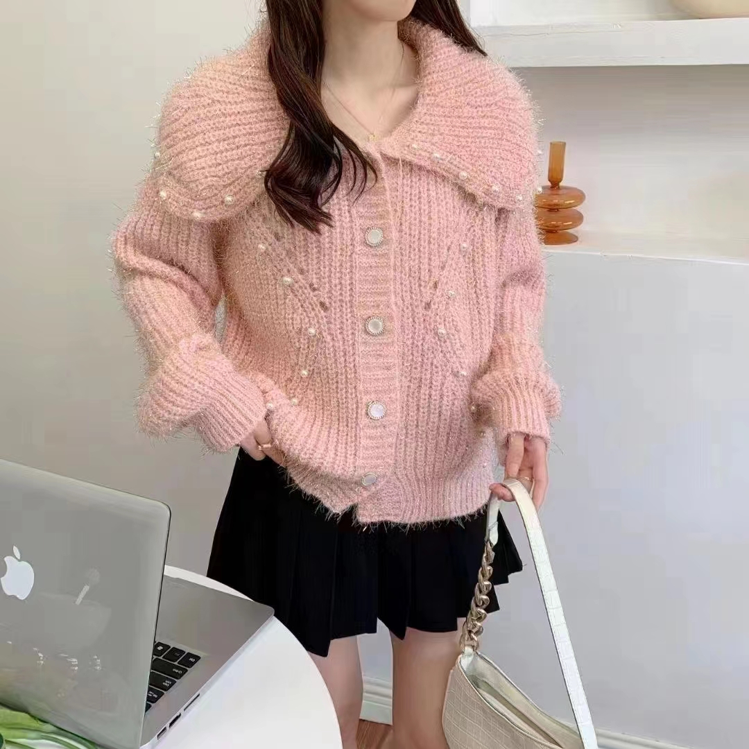 毛衣廠家甜美娃娃領毛衣慵懶外穿2023新款韓版女秋季洋氣粗線寬鬆