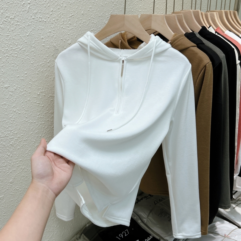 實拍  一體絨320g 秋冬加絨j加厚連帽衛衣女拉鏈上衣