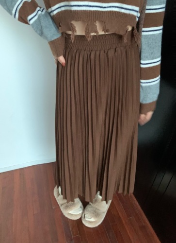 Actual shot~thick woolen material elastic waist pleated skirt skirt mid-length skirt