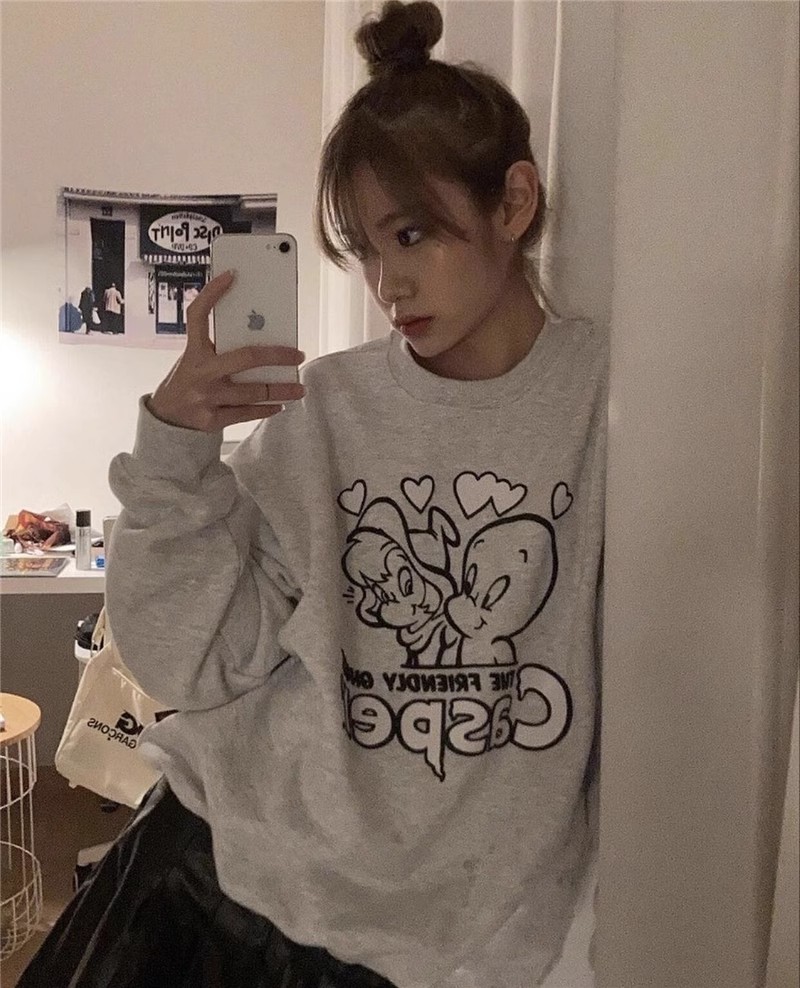 韓版新款華棉複合薄款310克/加絨410克 秋冬裝衛衣女印花寬鬆大碼
