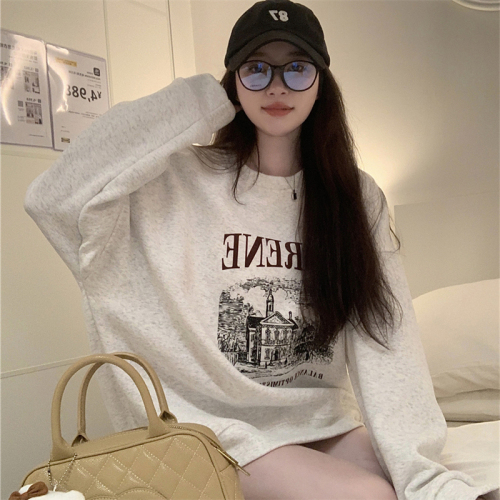 250g David's sweatshirt plus velvet thickened round neck sweatshirt for women Korean style loose long-sleeved top student jacket