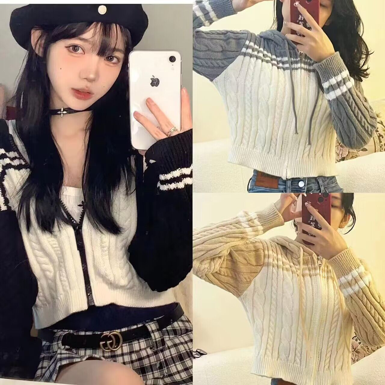 American College Style Knitted Cardigan Spring Women's 2023 New Lazy Style Sweater Hot Girl Slim Cropped Top