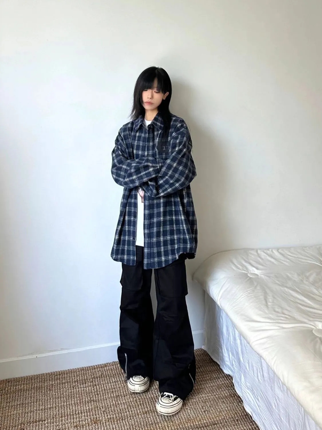 Spring and Autumn New American Retro Plaid Shirt Women's Loose Jacket Design Niche Couple Long Sleeve Top Versatile