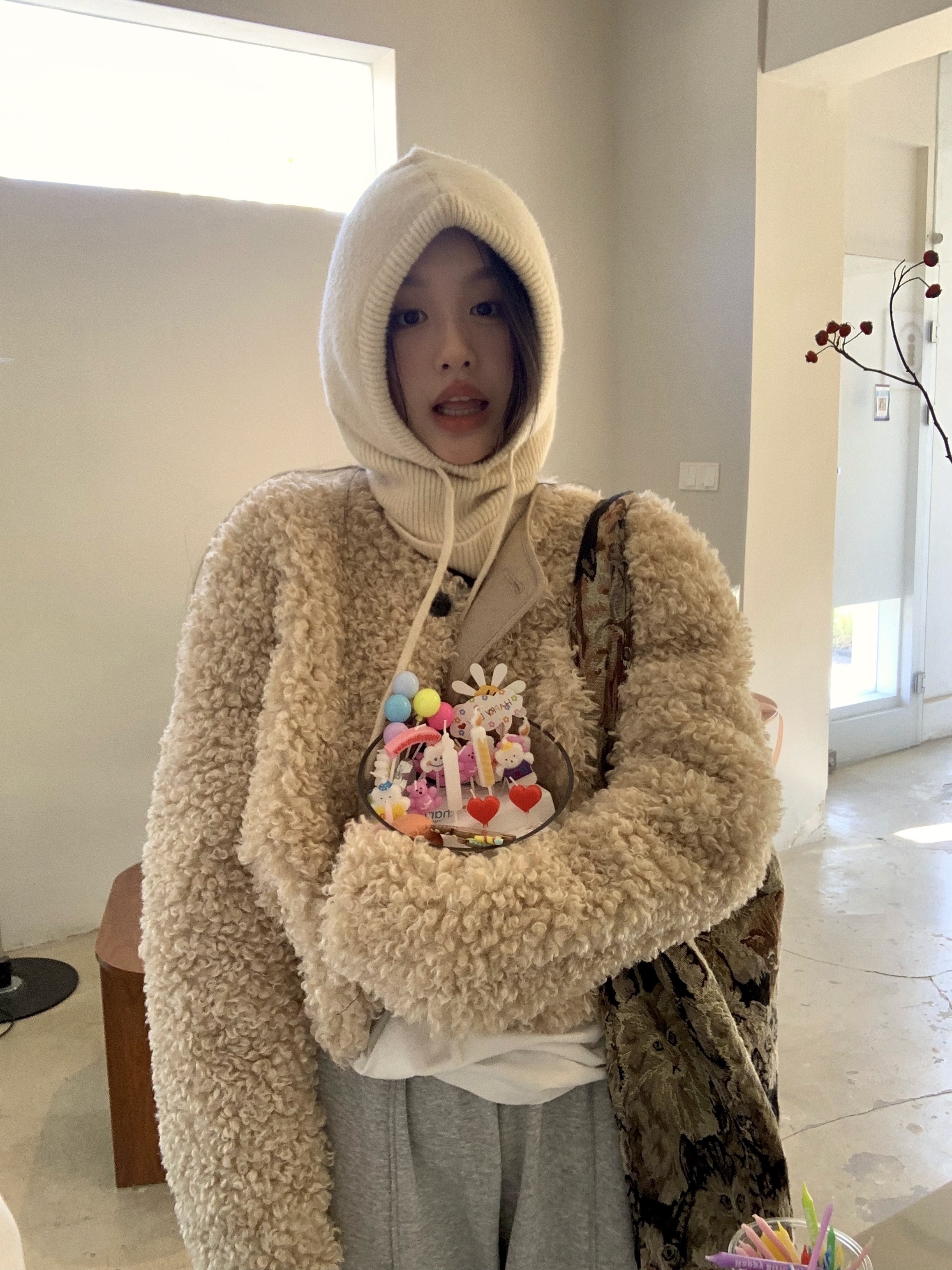 實拍監控 有型但不臃腫 慵懶百搭皮毛一體羊剪絨毛毛短款上衣