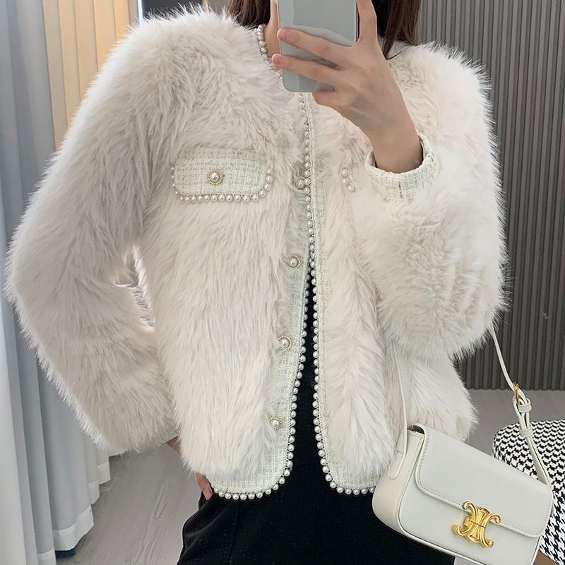 New 2023 autumn and winter new style elegant lady mink fur beaded heavy industry warm thickened fur coat