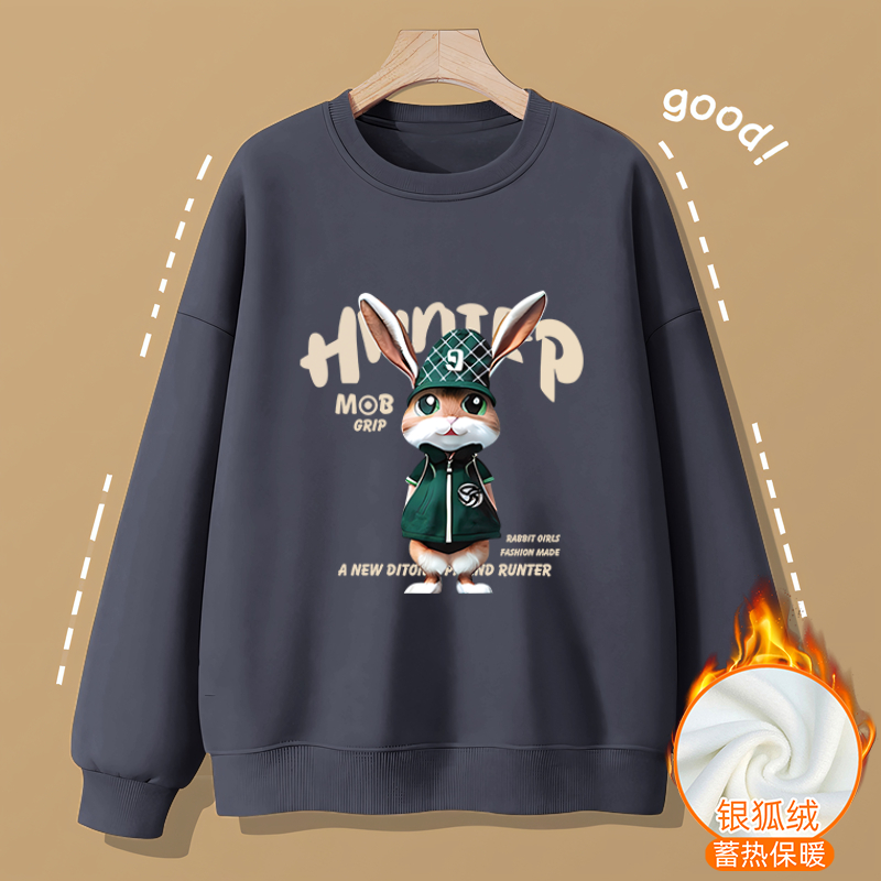 420克加絨複合棉後包條落肩秋冬大碼女裝印花長袖衛衣潮牌情侶