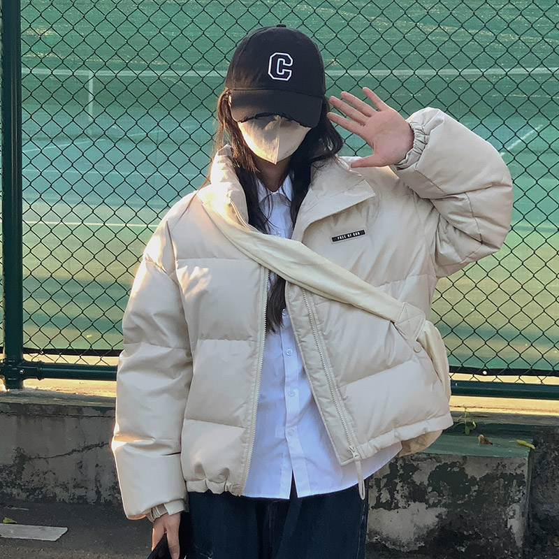 PU皮韓版短款羽絨服女2023冬季寬鬆顯瘦加厚小個子麵包服棉外套