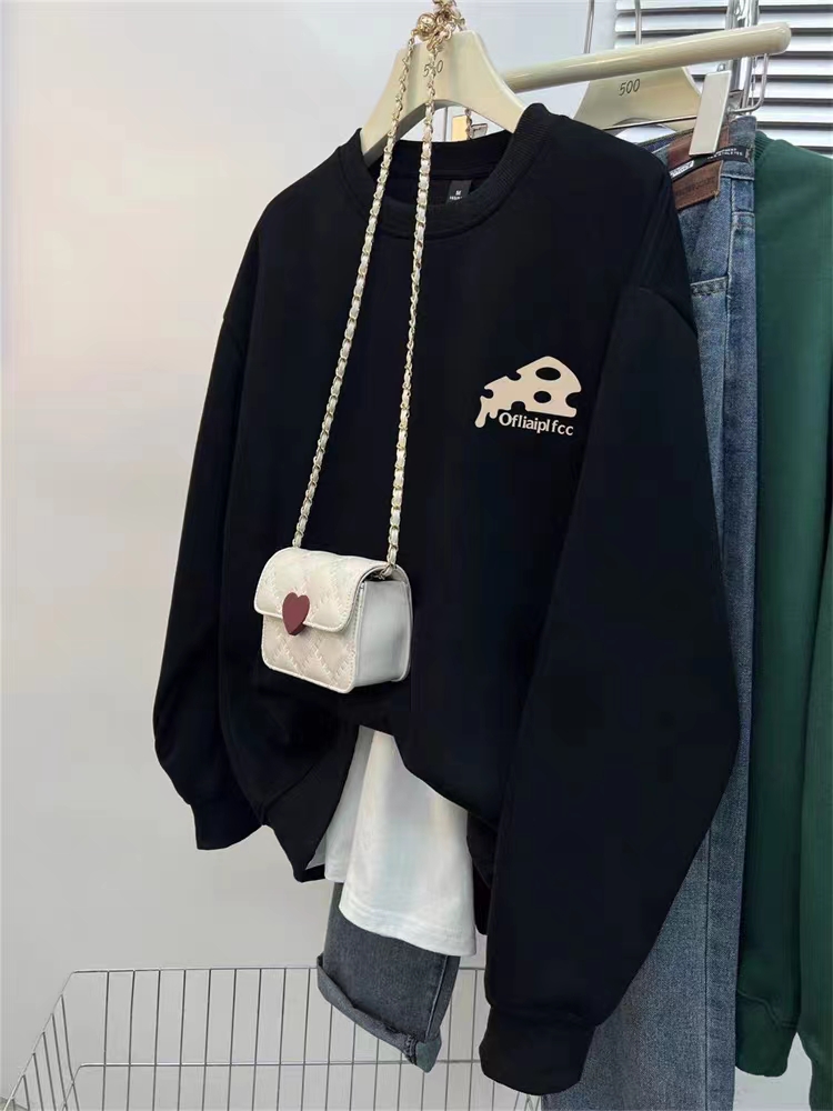 Thin Chinese cotton milk silk plus velvet Chinese cotton silver fox velvet round neck printed sweatshirt for women couple quality