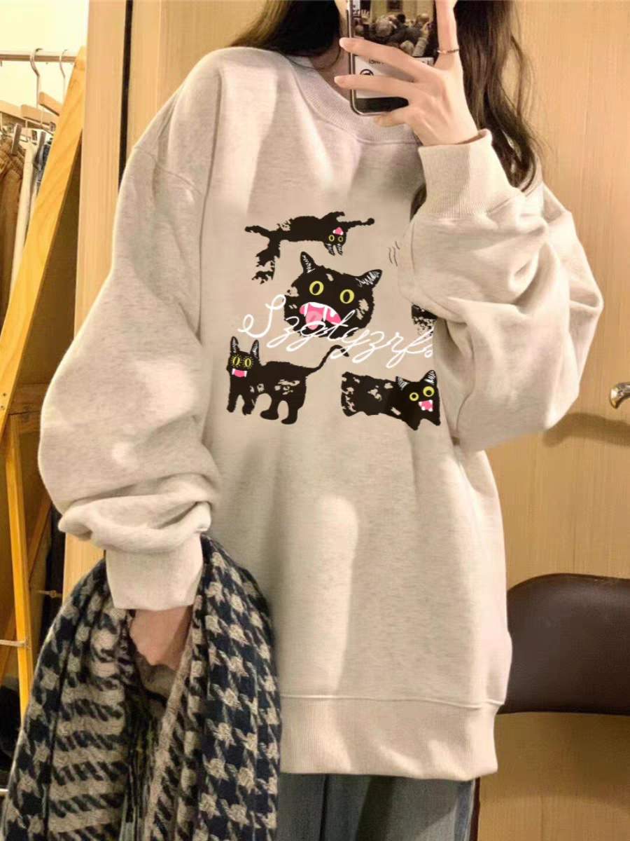 250g plus fleece / David's round neck autumn and winter sweatshirt for women plus fleece