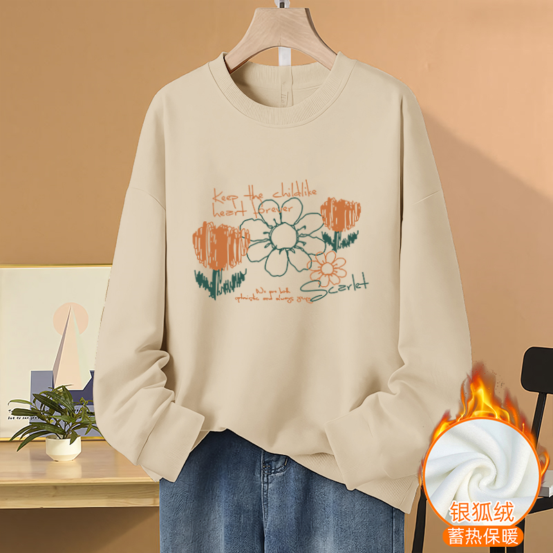 420克加絨複合棉後包條落肩秋冬大碼女裝印花長袖衛衣潮牌情侶