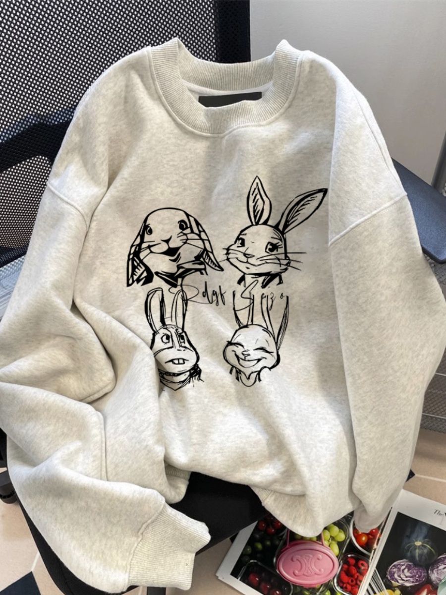 韓版新款華棉複合薄款310克/加絨410克 秋冬裝衛衣女印花寬鬆大碼