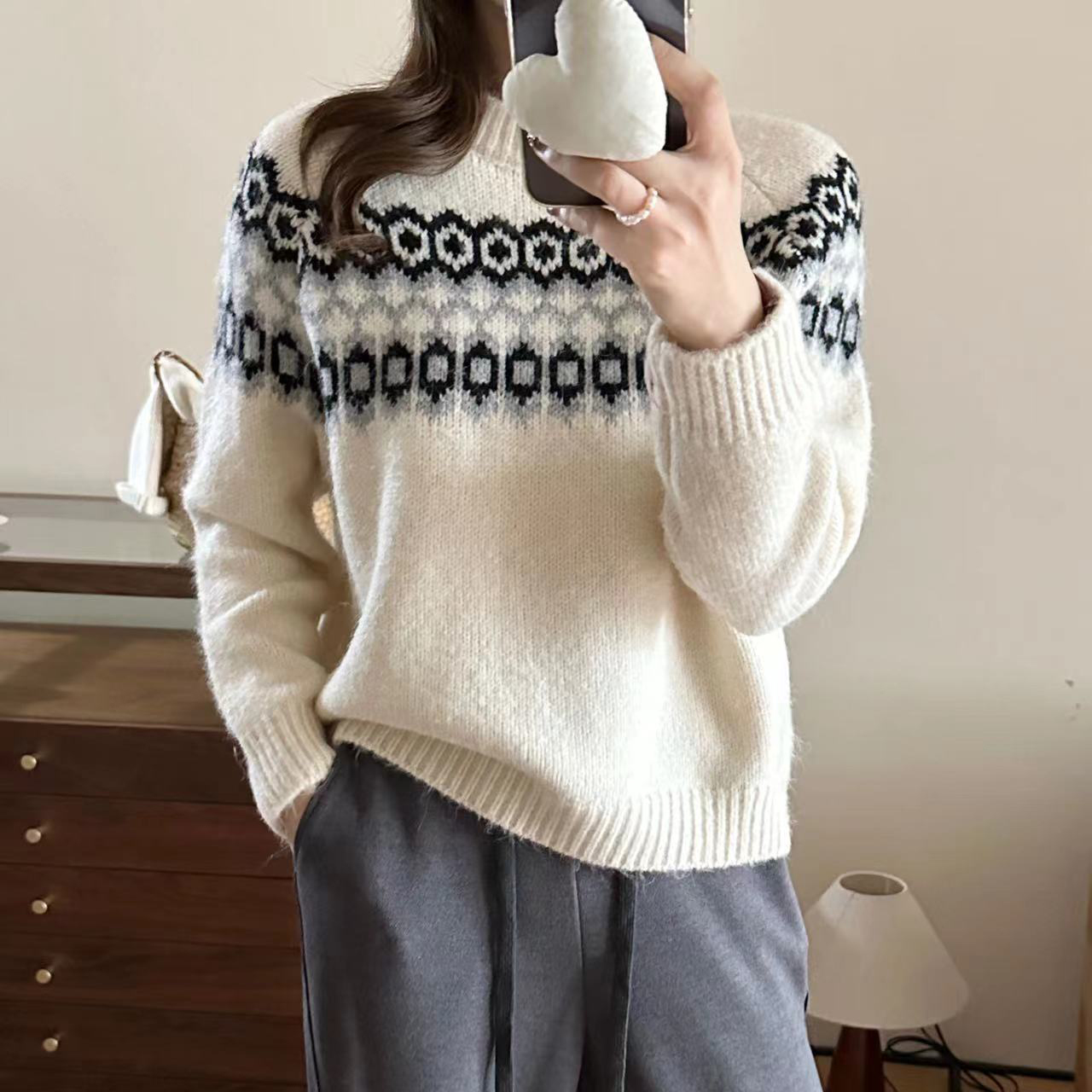 實拍~重工粗棒針線法式復古慵懶風高級感浣熊絨聖誕毛衣女冬厚