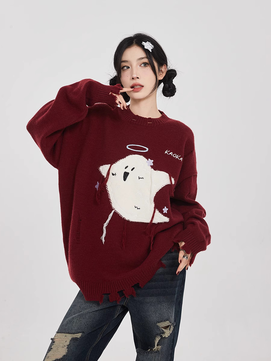 吵吵家 毛衣女春秋冬寬鬆慵懶風小幽靈不規則小眾高級感外套上衣