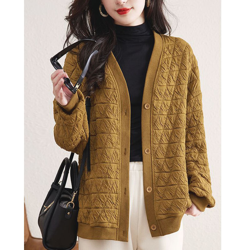 Diamond quilted jacket, lightweight autumn and winter jacket, V-neck baseball uniform top