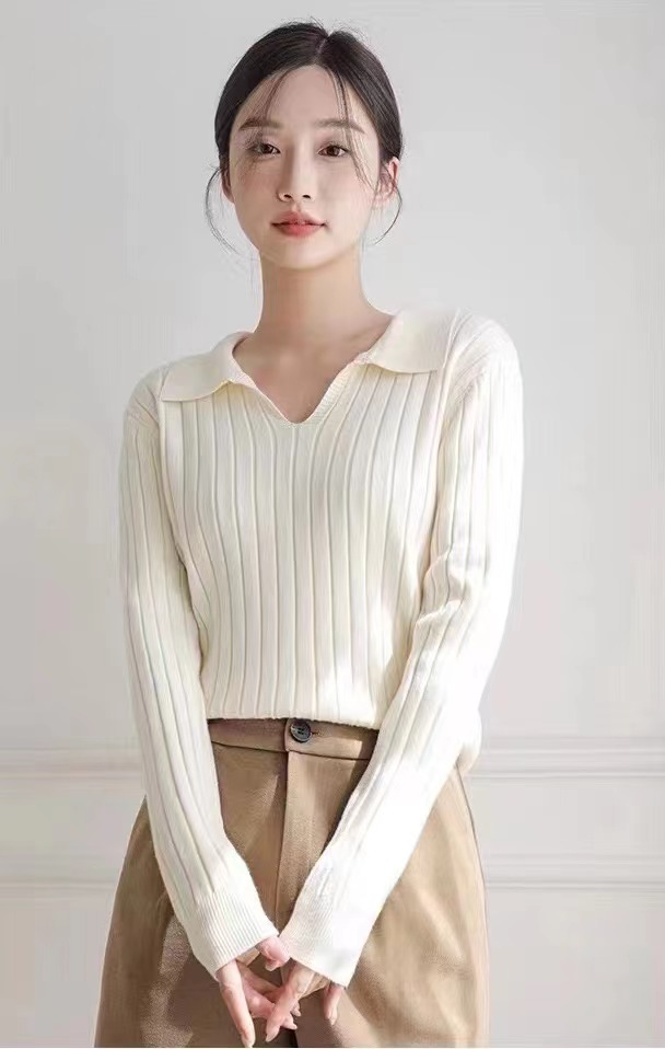 毛衣女短款內搭秋冬季年新款上衣溫柔顯瘦polo領打底針織衫