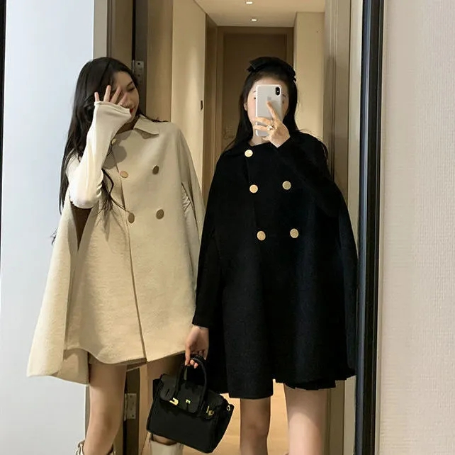 斗篷外套女秋冬英倫風呢子大衣女2023新款百搭披肩上衣女韓版寬鬆